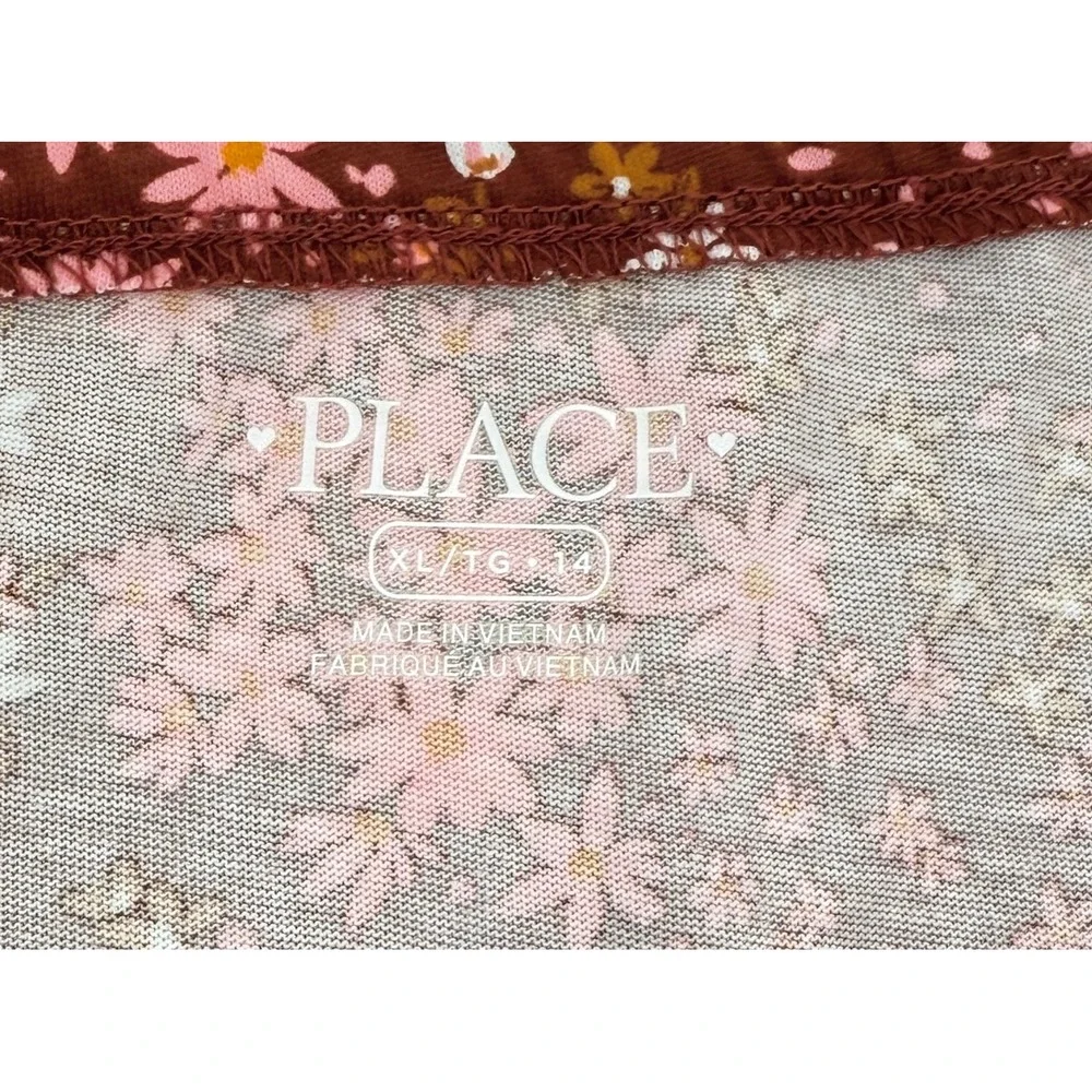 Children's Place Girls Brown Floral Smocked Square Neck Long Slv‎ Peasant Top XL